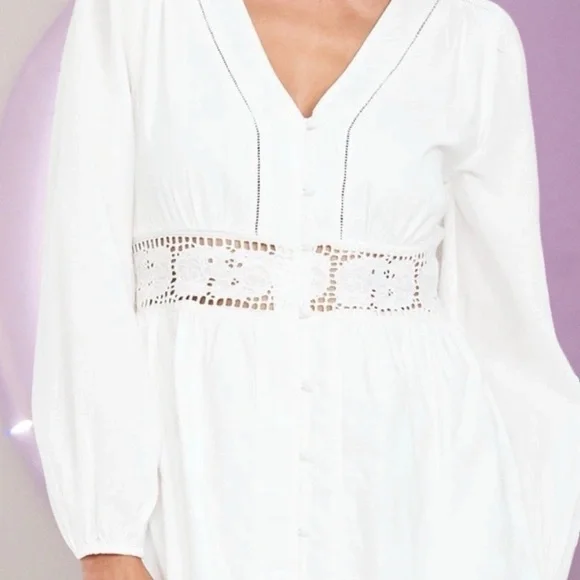 NWTS💓GAP OLD NAVY XL 💓CRISP WHITE COTTON TWILL CUT OUT LACE WAIST AND HEM DRESS - Picture 9 of 16